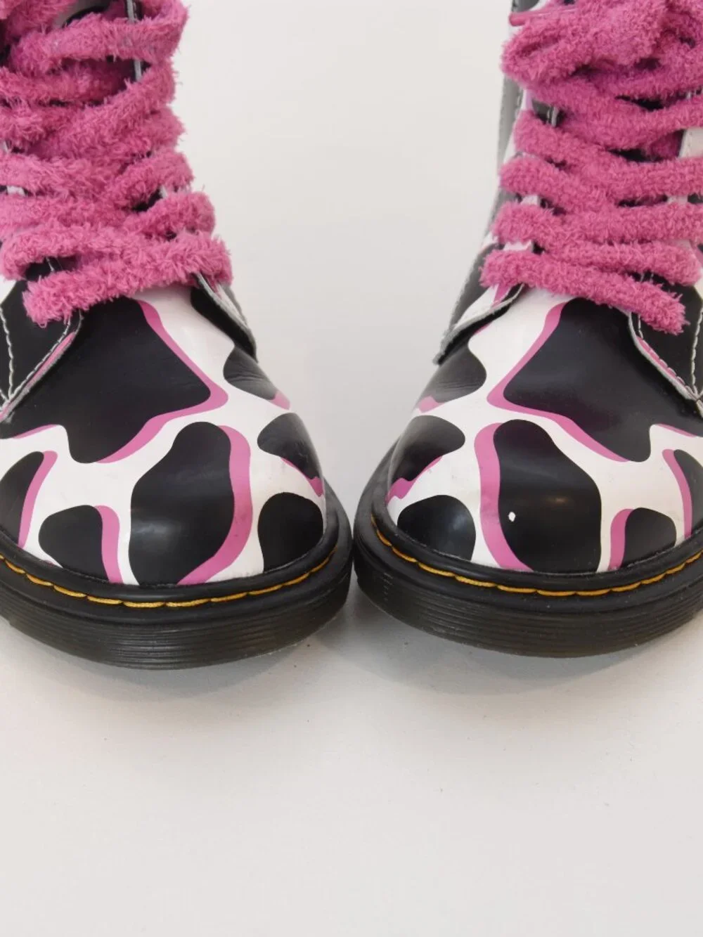 Dr. Martens Junior/Youth 1460 Cow Print Patent Leather Boots Pink Black  US3